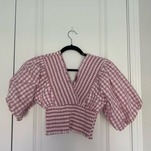 Abercrombie & Fitch Pink Gingham Puff Sleeve Blouse
